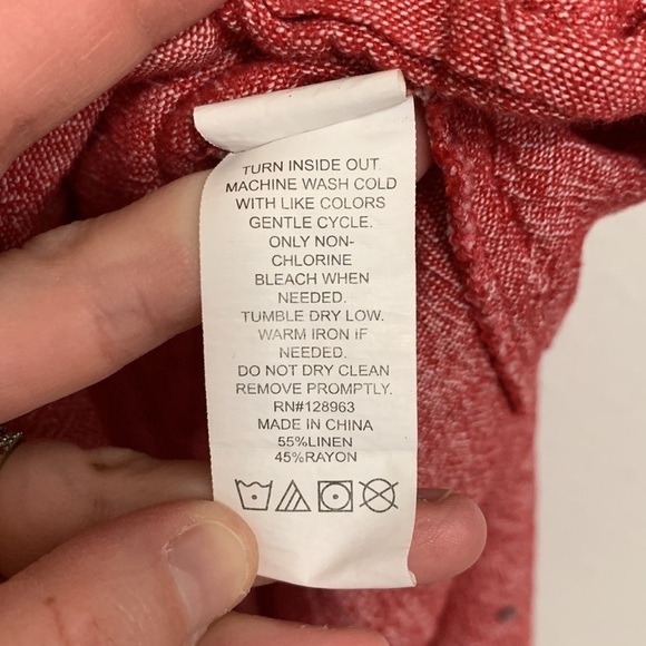 Indigo Rein Linen Red Button Through Double Pocket Cami Dress Size M - Picture 9 of 9